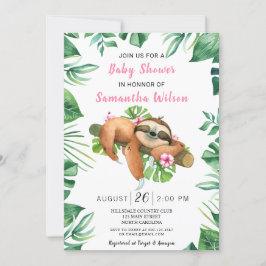 Rosa Blommigt Girl Cute Sloth Baby Shower-inbjudan Inbjudningar
