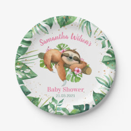 Rosa Blommigt Girl Cute Sloth Baby Shower Papper P