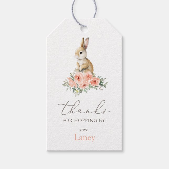 Rosa Blommigt Girl Födelsedagsfest Presentetikett (Framsidan)