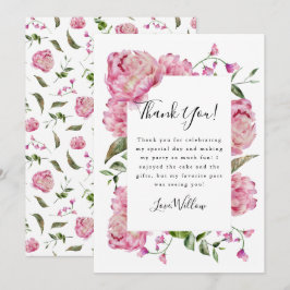 Rosa Blommigt Girl Födelsedagsfest Tack Kort