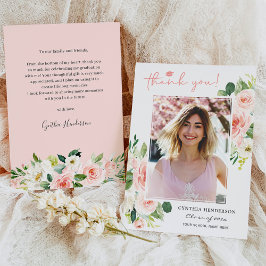  Rosa Blommigt Girl Grad Studenten Photo Tack Kort