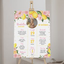 Rosa Blommigt Girl Lemon 1st Birthday Milestone Poster