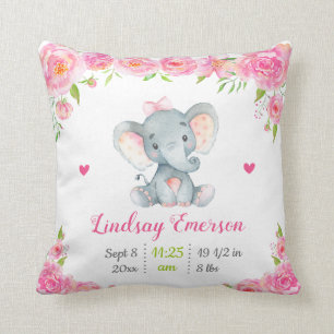 Rosa Blommigt Girl Nursery Baby Shower Gift Elepha Kudde