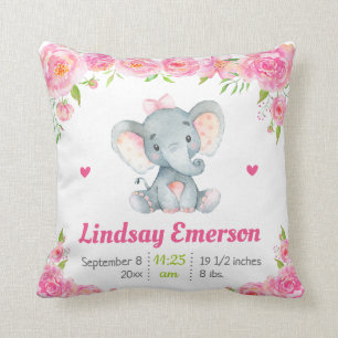 Rosa Blommigt Girl Nursery Baby Shower Gift Elepha Kudde