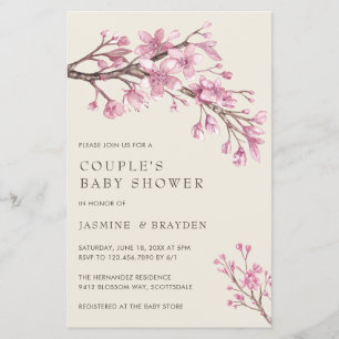 Rosa Blommigt Girl Par Baby Shower-inbjudan för B