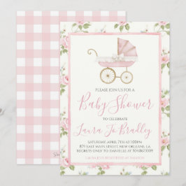Rosa Blommigt Girl Preppy Southern Baby Shower Inbjudningar