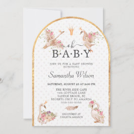Rosa Blommigt Girl Svan Princess Baby Shower Inbjudningar