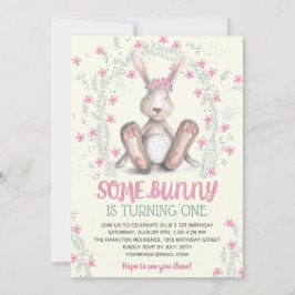 Rosa Blommigt Girls Bunny Födelsedagsfest Inbjudningar
