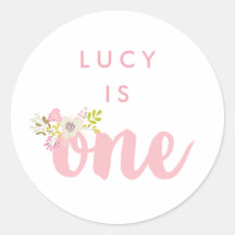 Rosa Blommigt Girls First Birthday Sticker