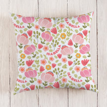 Rosa Blommigt Girls Namn Pillow