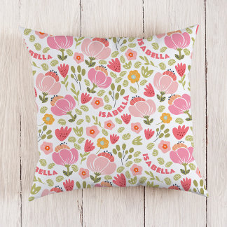 Rosa Blommigt Girls Namn Pillow Kudde