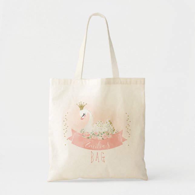 Rosa Blommigt Girls Svan Princess Tote Bag Tygkasse (Framsidan)