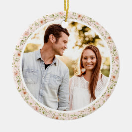 Rosa Blommigt Girly Coquette 1:a jul Engagerad Julgransprydnad Keramik