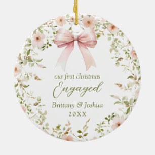 Rosa Blommigt Girly Coquette 1:a jul Engagerad Julgransprydnad Keramik