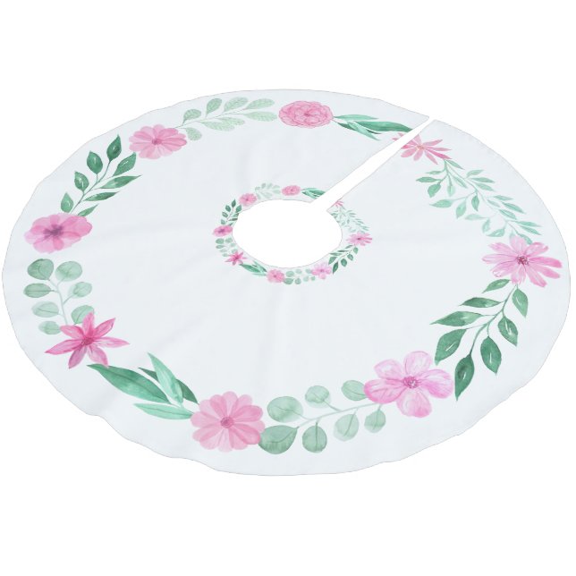 Rosa Blommigt Girly Elegant Princess Julgransmatta Borstad Polyester (Vinklad)