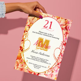 Rosa Blommigt Girly Modern Elegant 21:a födelsedag Inbjudningar