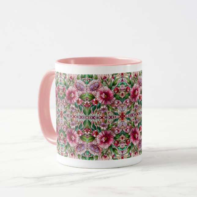 Rosa Blommigt Glasdesign Mugg (Framsida vänster)