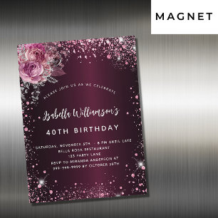 Rosa blommigt glitter lyx i dagsljus magnetisk inbjudningskort