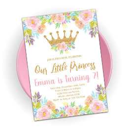 Rosa Blommigt Glitter Princess Birthday Investigat Inbjudningar