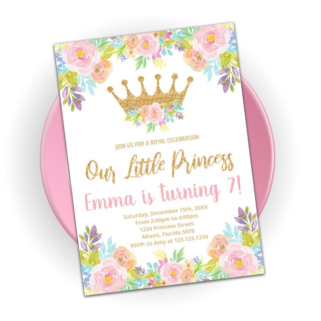 Rosa Blommigt Glitter Princess Birthday Investigat Inbjudningar (Skapare uppladdad)