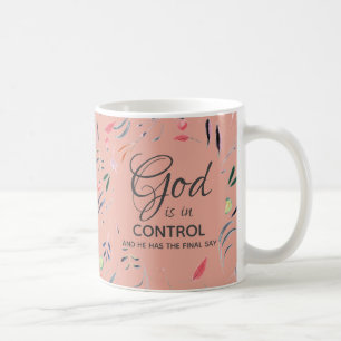 Rosa Blommigt GOD FINNS I CONTROL Christian Anpass Kaffemugg