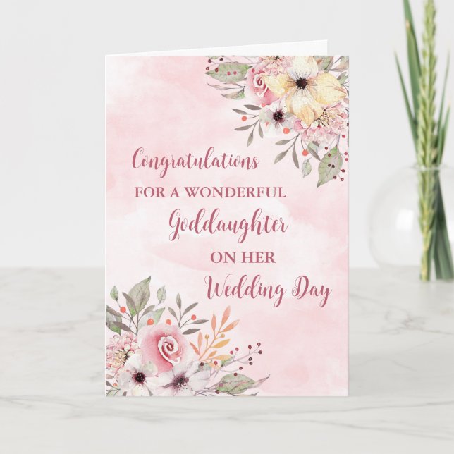 Rosa Blommigt Goddotters Grattisar Bröllop Kort (Framsida)