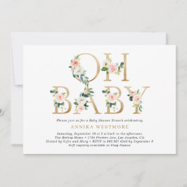 Rosa Blommigt Gold Foil Brev Baby Shower Inbjudningar