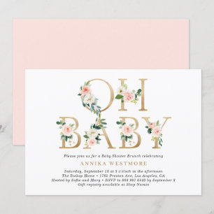 Rosa Blommigt Gold Foil Brev Baby Shower Inbjudningar