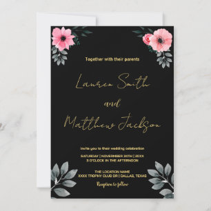 Rosa Blommigt Golden Wedding Investigations Inbjudningar