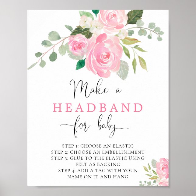 Rosa blommigt Gör till ett huvudband för babydusch Poster (Framsidan)