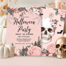 Rosa Blommigt Gothic Halloween fest Inbjudningar