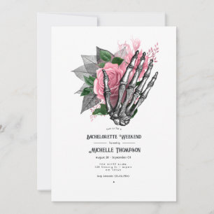 Rosa Blommigt Gothic Skull Bachelorette Helg Inbjudningar