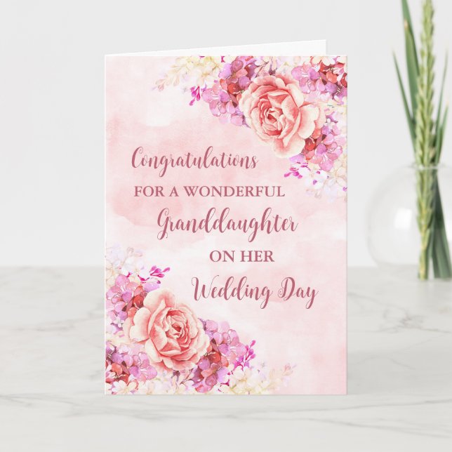 Rosa Blommigt Granddottdotter Bröllop Grattisar Kort (Framsida)
