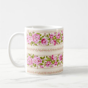 Rosa Blommigt Gräns med små Rosa Flowers Kaffemugg