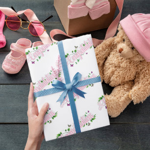 Rosa Blommigt Gratulerar till text Figursätta Papp Presentpapper