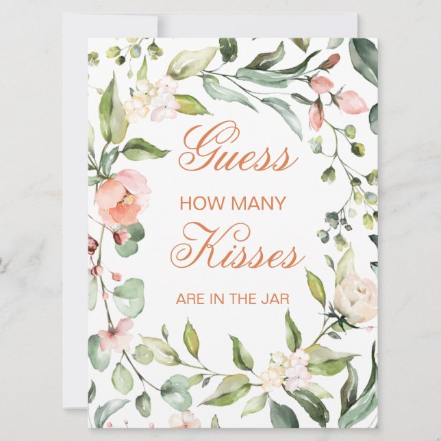 Rosa blommigt, greeneri gissar hur många Kisses-sp Inbjudningar (Framsida)