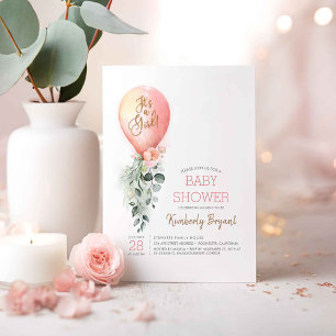 Rosa Blommigt Greenery Balloon Baby Shower Inbjudningar