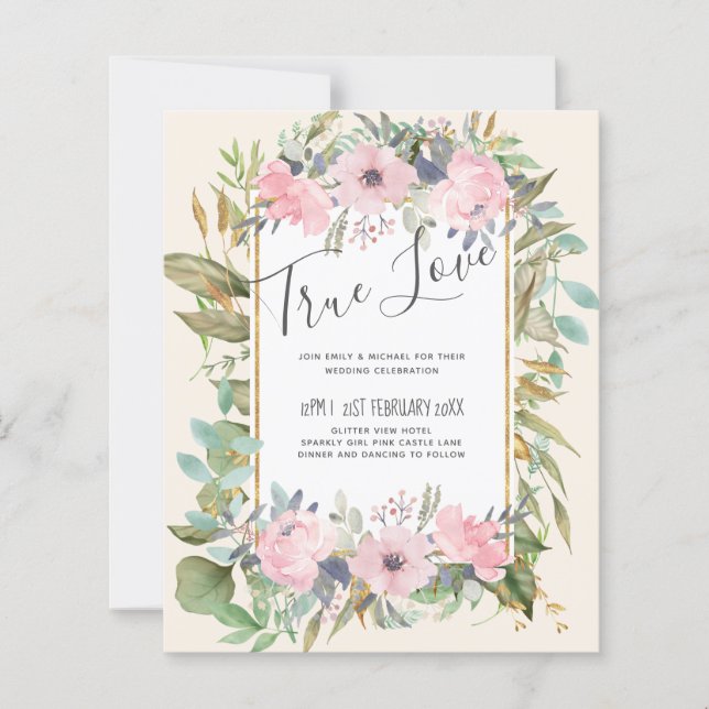  Rosa Blommigt Greenery Boho Bröllop (Framsida)