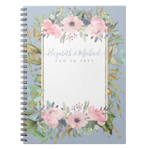 Rosa Blommigt Greenery Boho Bröllop Anteckningsbok