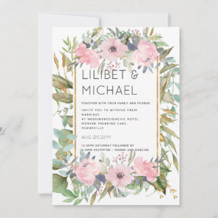 Rosa Blommigt Greenery Boho Bröllop Inbjudningar