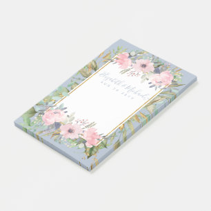 Rosa Blommigt Greenery Boho Bröllop Post-it Block