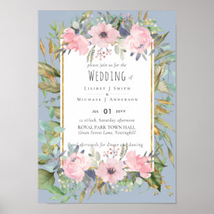 Rosa Blommigt Greenery Boho Bröllop Poster