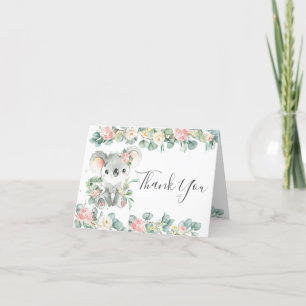 Rosa Blommigt Greenery Cute Koala 1st Birthday Gir Tack Kort