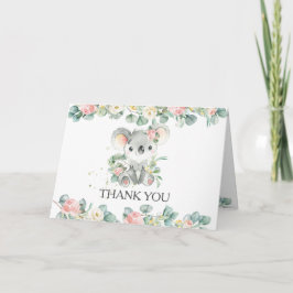 Rosa Blommigt Greenery Cute Koala Girl Baby Shower Tack Kort