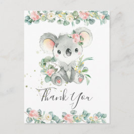 Rosa Blommigt Greenery Cute Koala Tack Vykort