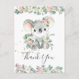 Rosa Blommigt Greenery Cute Koala Tack Vykort
