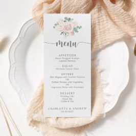 Rosa Blommigt Greenery Elegant bröllop Menu Meny