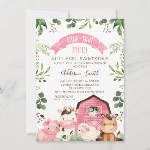 Rosa Blommigt Greenery Farm and Barn Baby Shower Inbjudningar