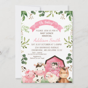 Rosa Blommigt Greenery Farm and Barn Baby Shower Inbjudningar