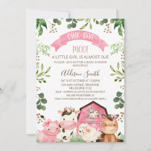 Rosa Blommigt Greenery Farm Barn Baby Shower Inbjudningar